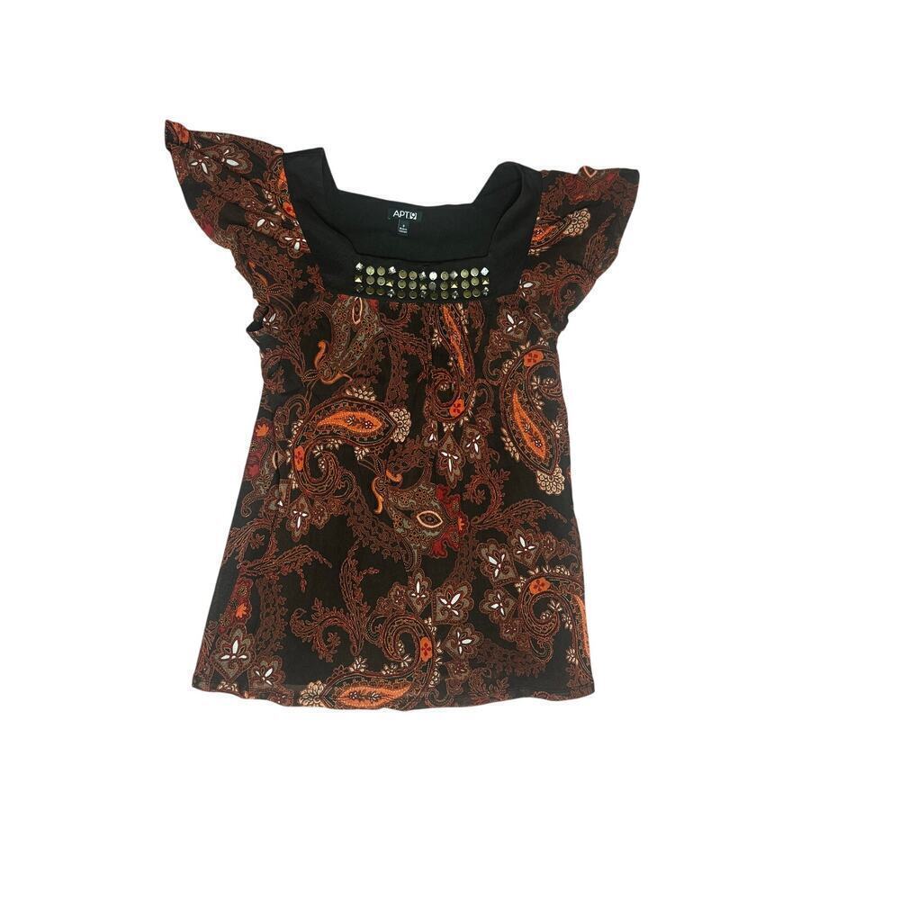 Apt. 9 Women’s Small Y2K Paisley Top Square Neck Flutter Sleeves Embellished